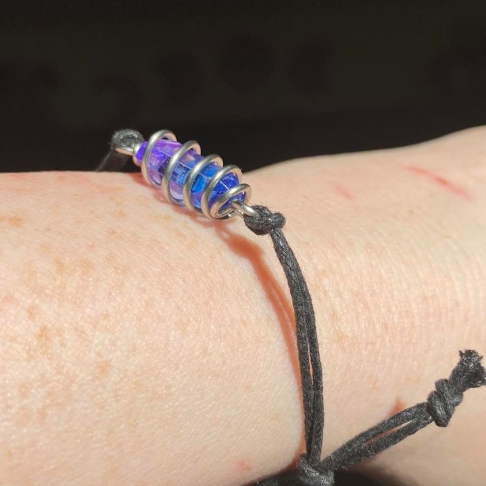 Bi Pride Aura Quartz point wrapped in Stainless steel wire on  Adjustable Cord